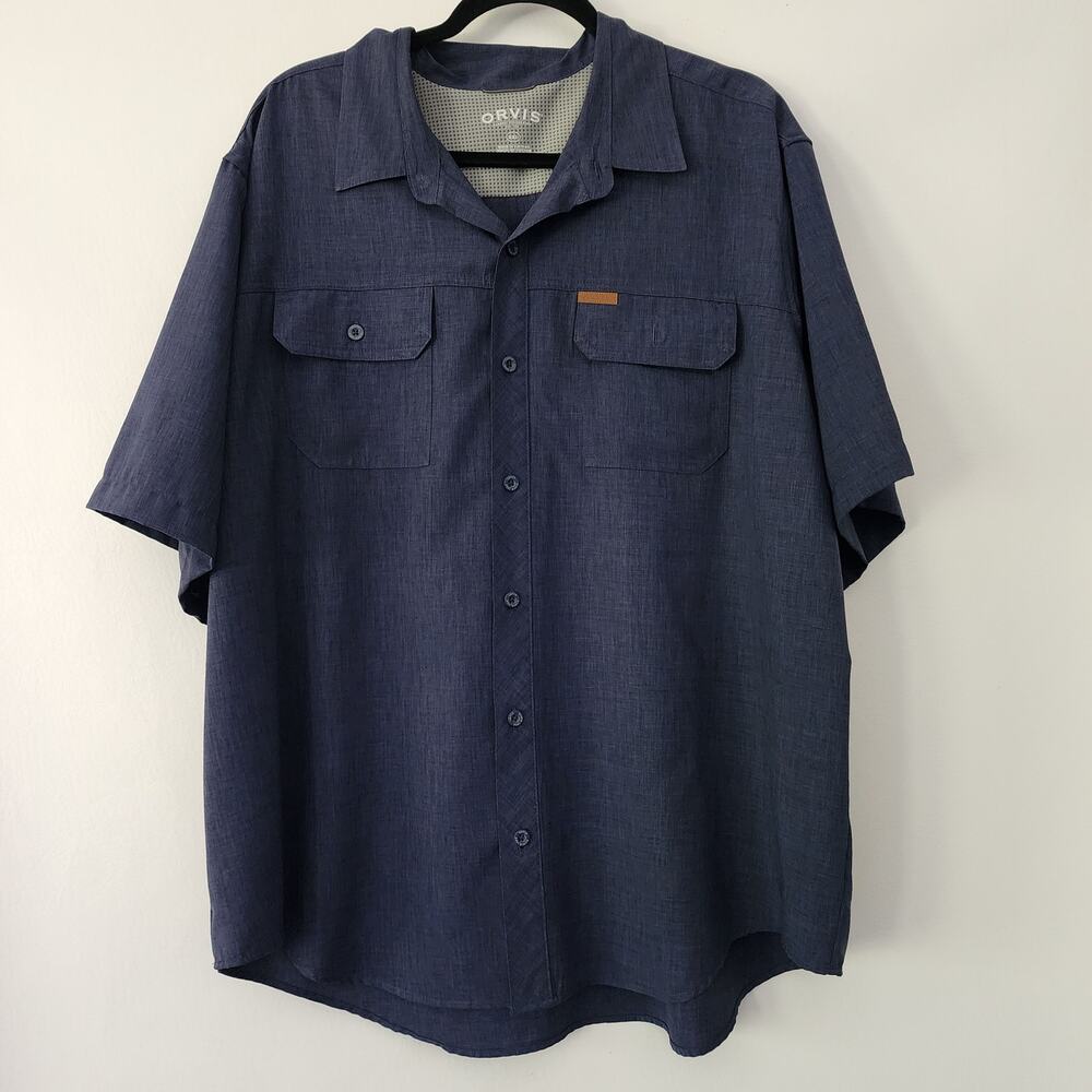 Orvis‎ Classic Collection short sleeve button front shirt gray mens size XXL